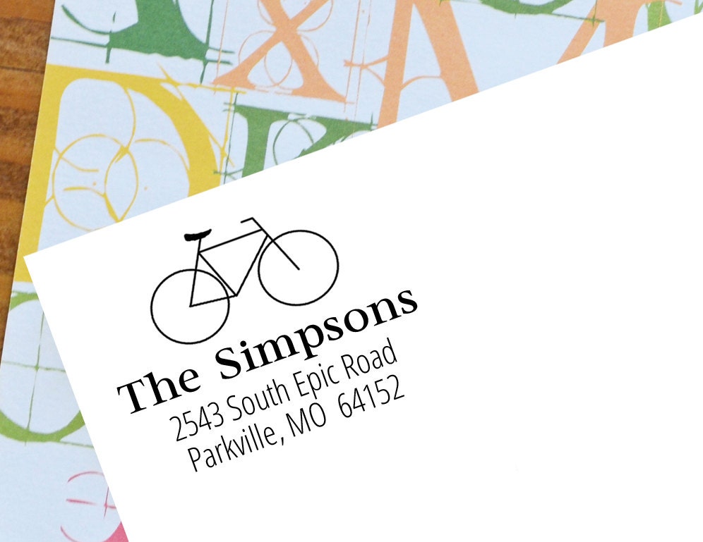 Personalized Bicycle Address Stamp - Housewarming Gift Birthday Bike