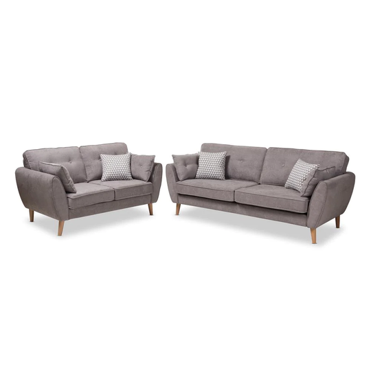 Baxton Studio Miranda Midcentury 2-Piece Polyester/Polyester Blend Grey Living Room Set in Gray | 145-8211-8212-LW