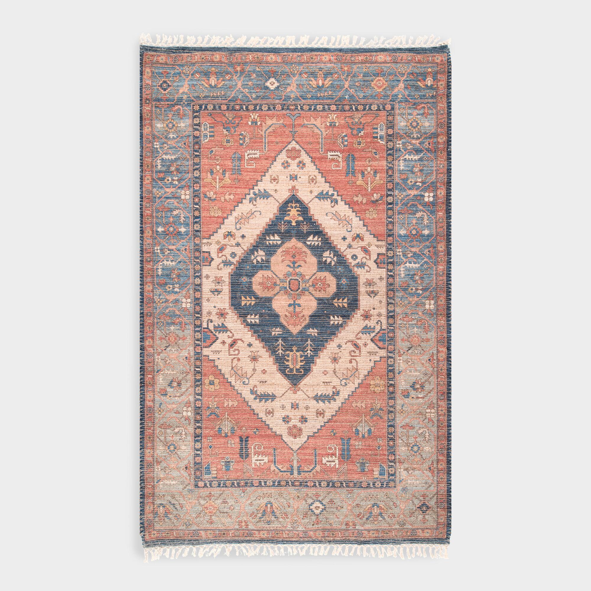 Multicolor Flatweave Lynn Area Rug: Orange - Jute - 5' x 8' by World Market