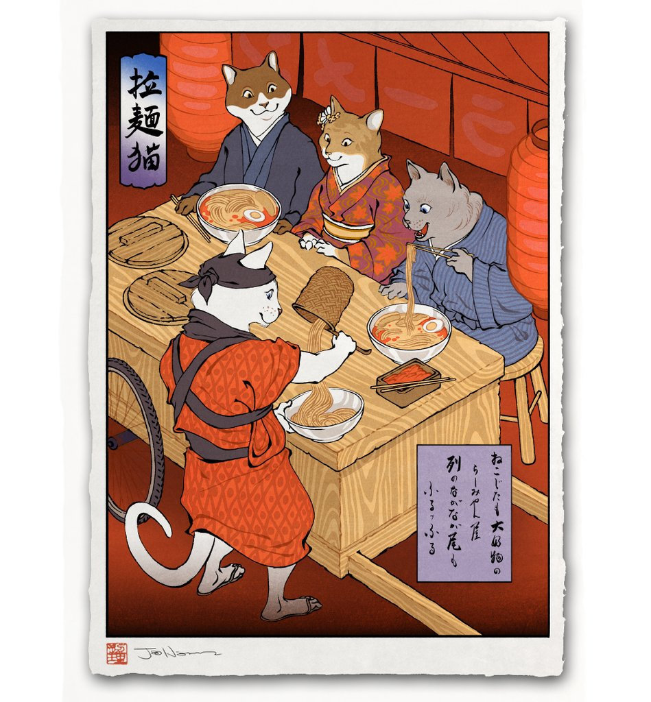 Gicle Print "Ramen Cats' - Handmade Japanese Washi Paper
