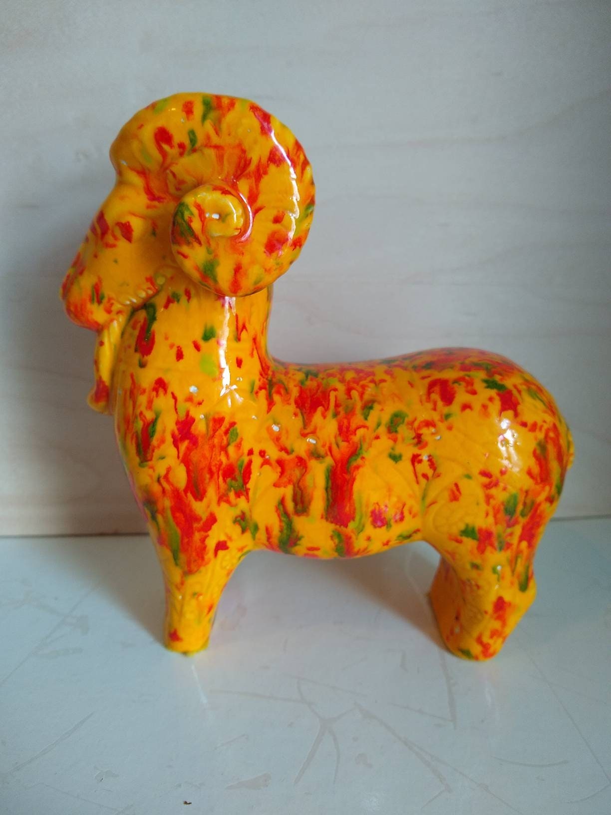 Vintage Raymor Italian Ceramic Ram Confetti Bittosi 6.25 High Modern Art Taurus