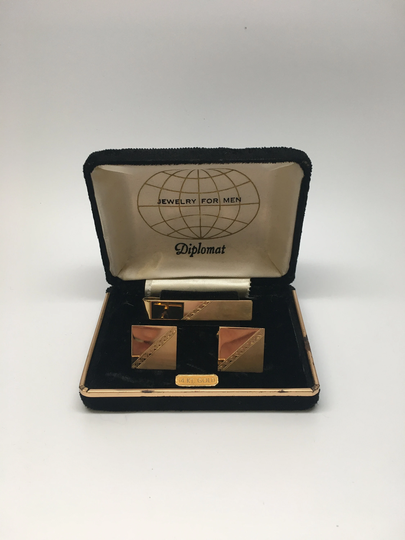 Cufflinks in Original Box, 14K Diplomat Cufflinks, Cufflinks Tie Bar, 1950's Solid Gold 23.5 Grams, Groom Gift, Wedding Gift