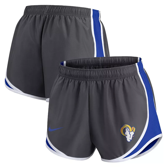 Women's Nike Charcoal Los Angeles Rams Logo Performance Tempo Shorts, Size: Small, Grey