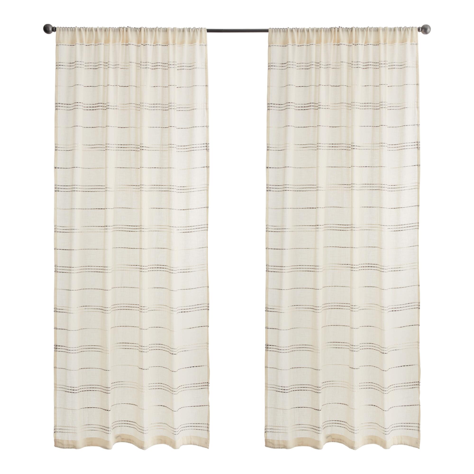 Ivory Embroidered Adara Sleeve Top Curtains Set Of 2: Gray - Cotton - 84" L by World Market