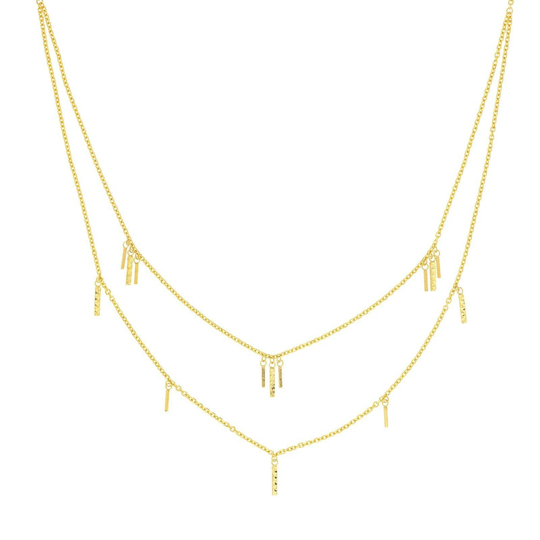 Adjustable Double Strand Diamond-Cut Multi Bar Necklace Real 14K Yellow Gold 22"