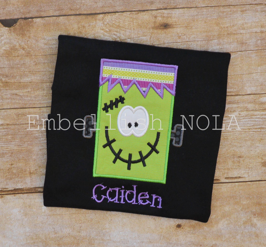 Frankenstein Applique Halloween Shirt Or Bodysuit, Black
