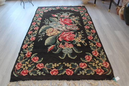 Floral Kilim Rug, Vintage Karabagh Kilim, Ethnic Bohemian Rug/N-616 4'5"x7'9"