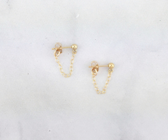 Chain Cuff Earrings, Minimalist Loop Studs, 14K Gold Filled Or Sterling Silver