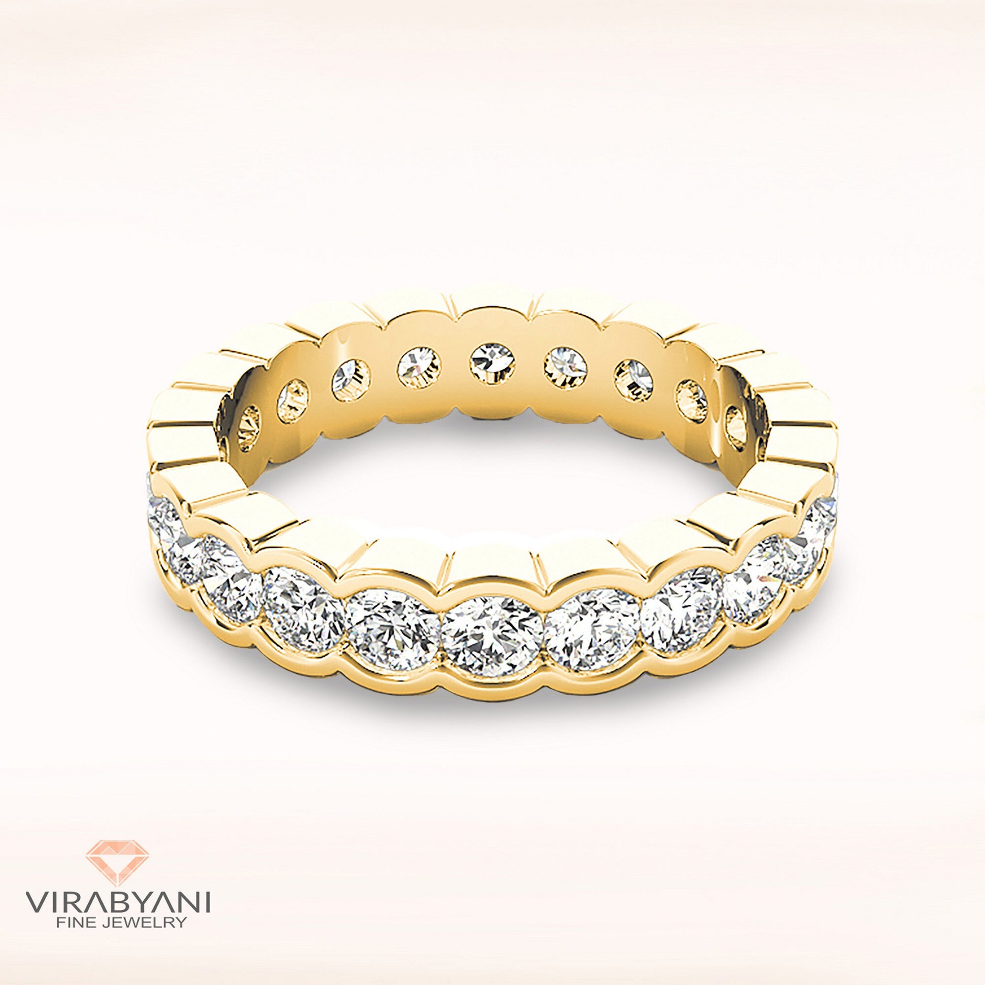 3.40 Ctw Diamond Eternity Band - 14K/18K Solid Yellow Gold | Half Bezel Set Wedding Ring Modern Infinity Design