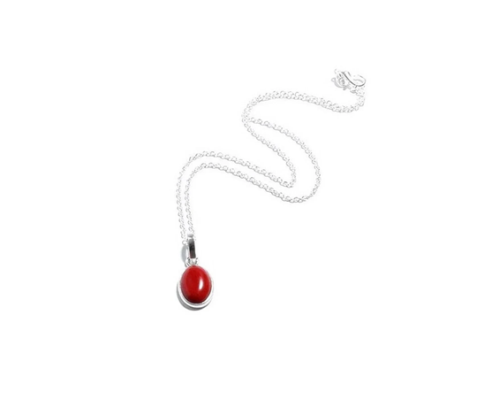 Red Coral Pendant, Sterling Silver Chain
