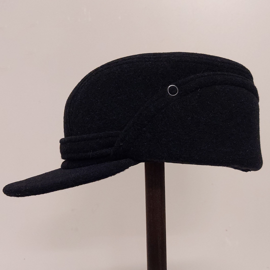 Outlet - Sawyer | 53 cm Wool Blend Warm Winter Mens Foldable Earflap Cap 10% Cashmere & Quilted Lining Mountain Trooper Alpine Hat Black