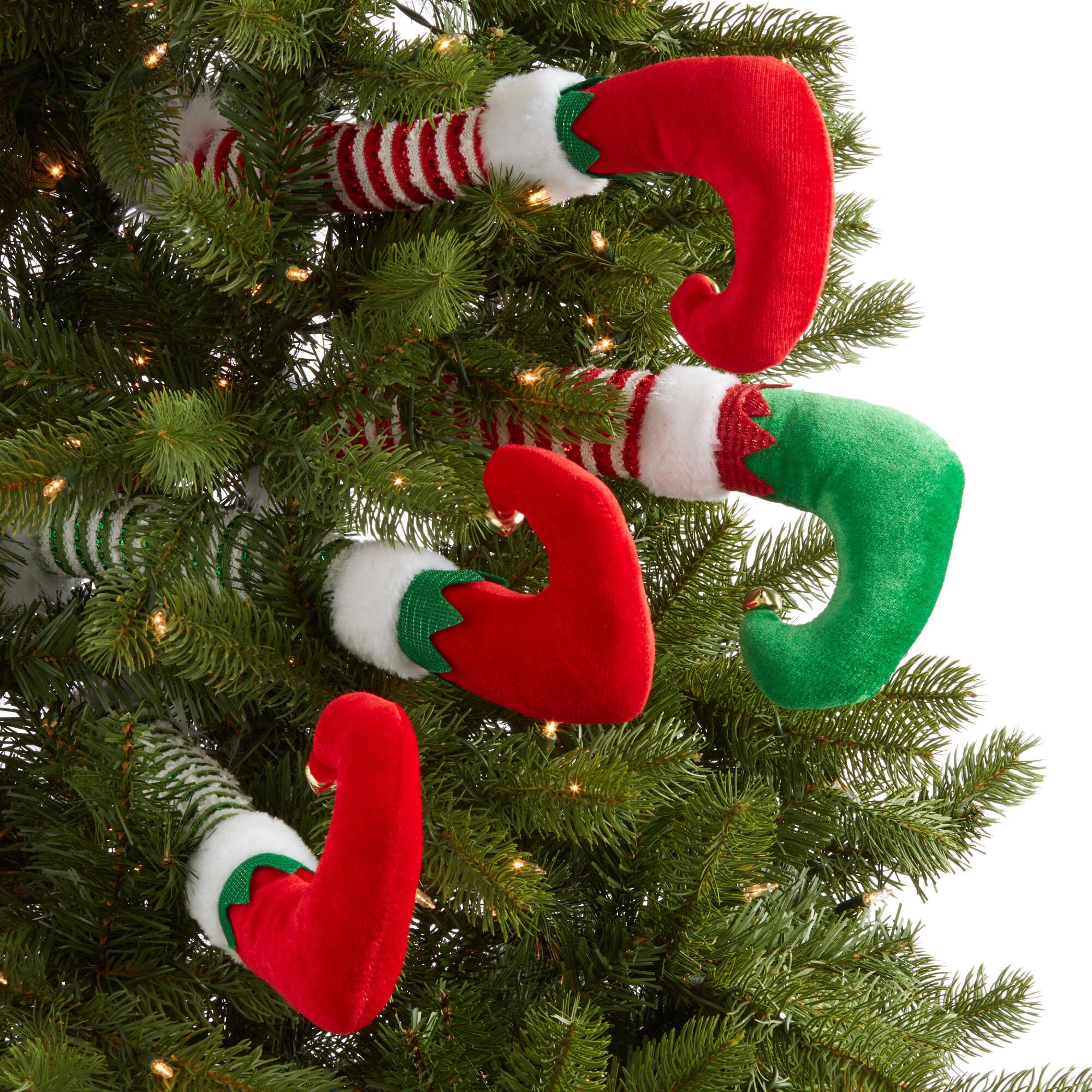 Pier Place Red and Green Elf Leg Tree Pick 4 Pack: Multi - Feather by World Market