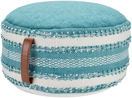 Mina Victory Casual Turquoise Polyester/Polyester Blend Pouf Ottoman in Blue | 798019086138