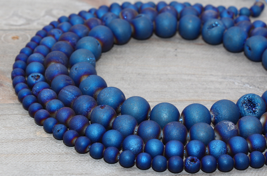 Blue Druzy Agate Beads, Blue Round Gemstones, 6mm, 8mm, 10mm, 12mm Full Strand 15.5Inch#150