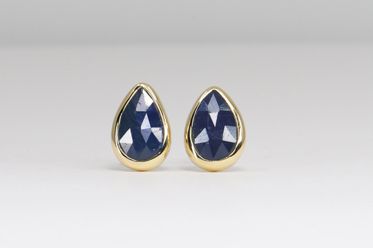 Blue Sapphire Stud Earrings Handmade With 18K Gold & Sterling Silver