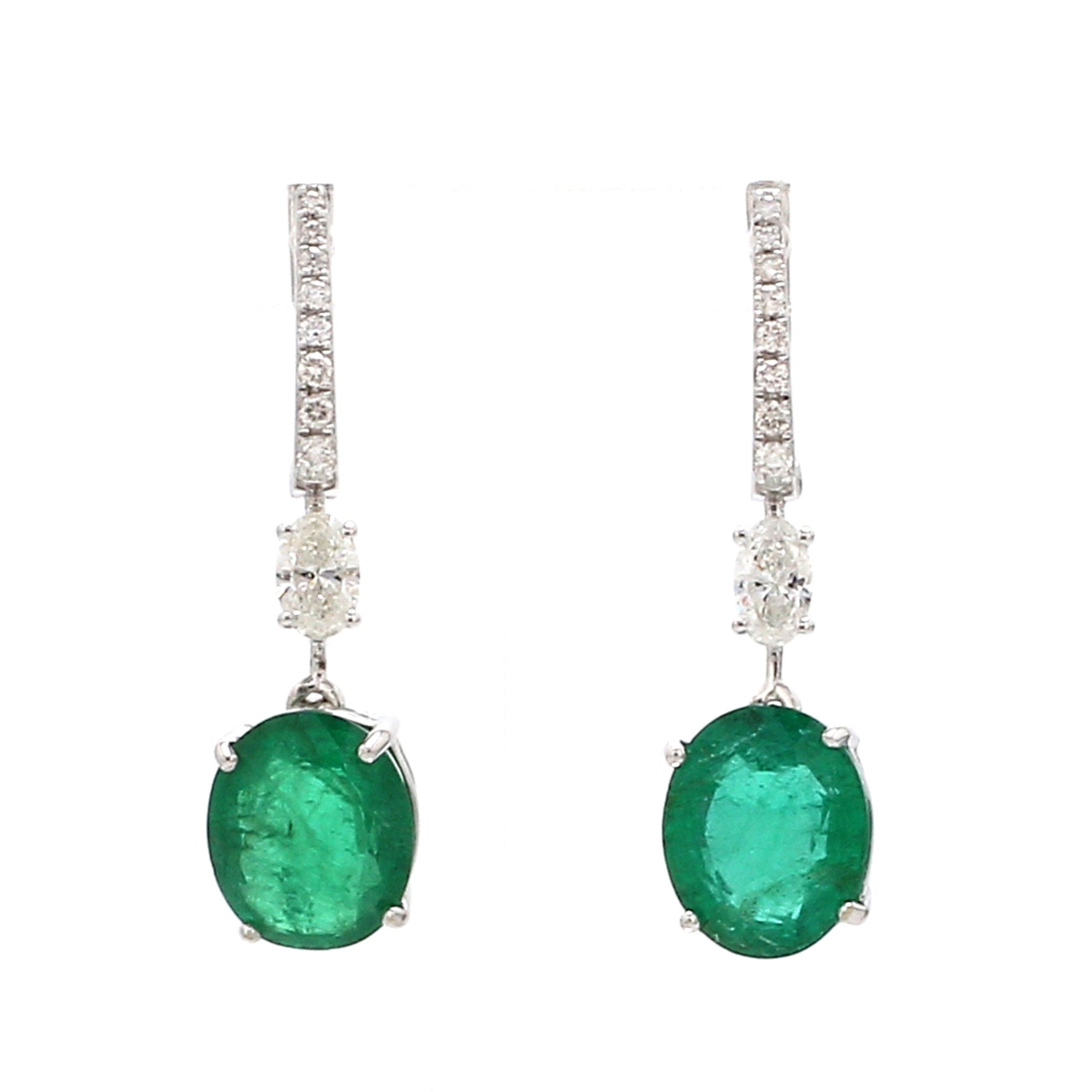 14K Gold Earrings, Emerald Pave Diamond Huggies Earrings, Emerald Dangle Jewelry, Bridesmaid Gift