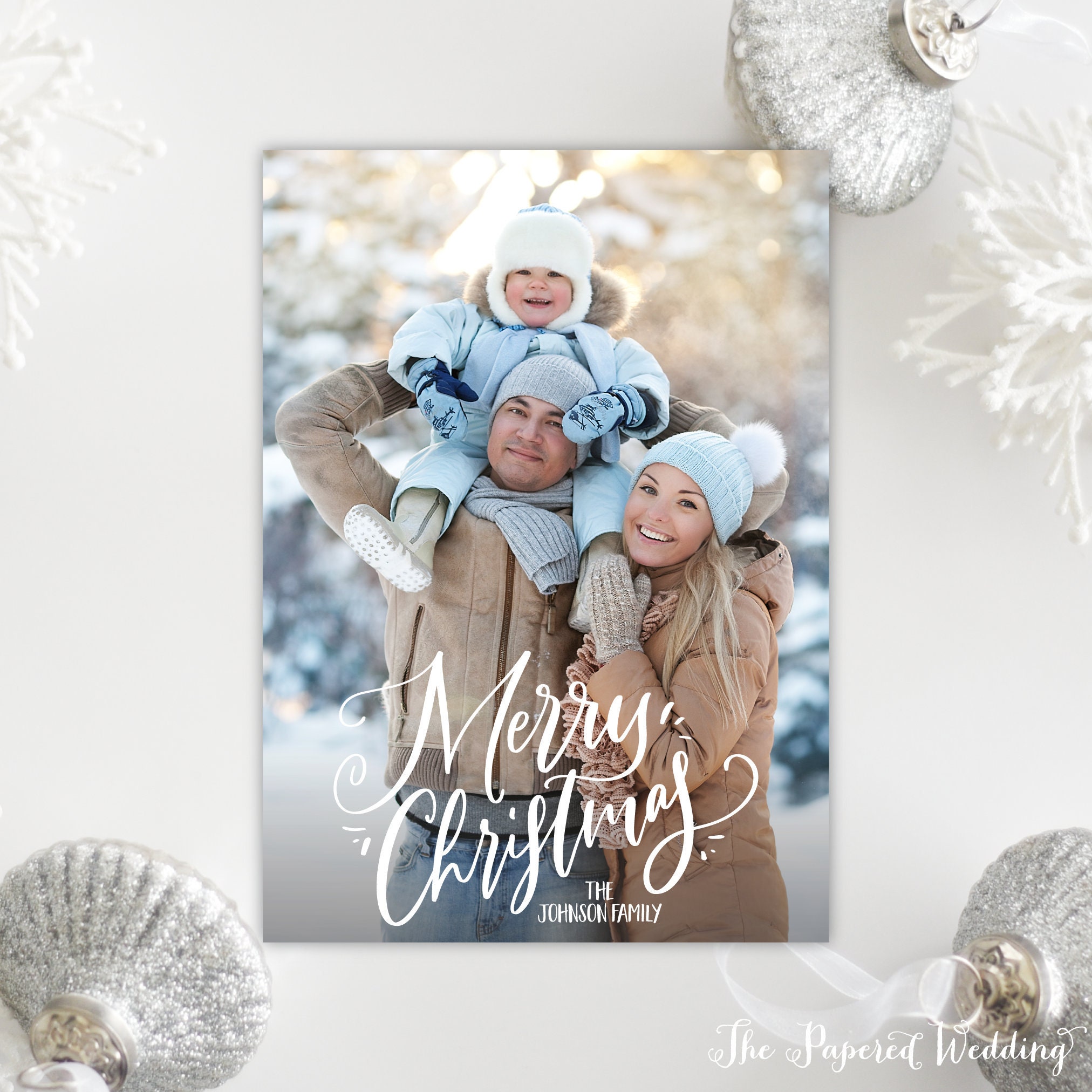 Printable Or Printed Photo Christmas Cards With Merry At Bottom - One Picture Hand-Lettered Wording, 064 P1