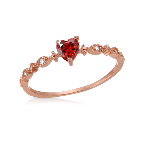 Red Cz Heart Ring, Rose Gold Heart Dainty Dainty Stacking Engagement Promise Ring, Heart Ring