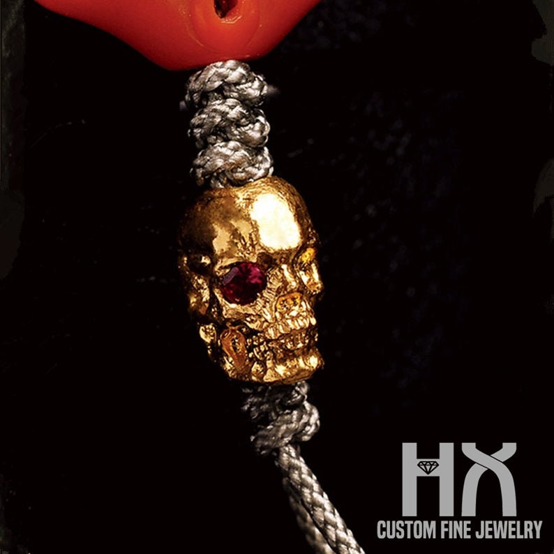 Solid 18K Gold Skull Charm, Charms For Bracelet, Diy Beads Jewelry Bracelet Necklace