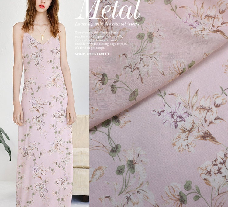 Floral Print Pink Silk Cotton Blend Fabric Width 44 Inch