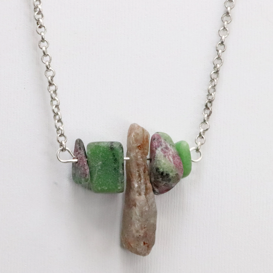 Handmade Necklace Ruby in Zoisite & Green Kyanite Beads On A 16 Inch Lobster Claw Closure By Oscarcrow