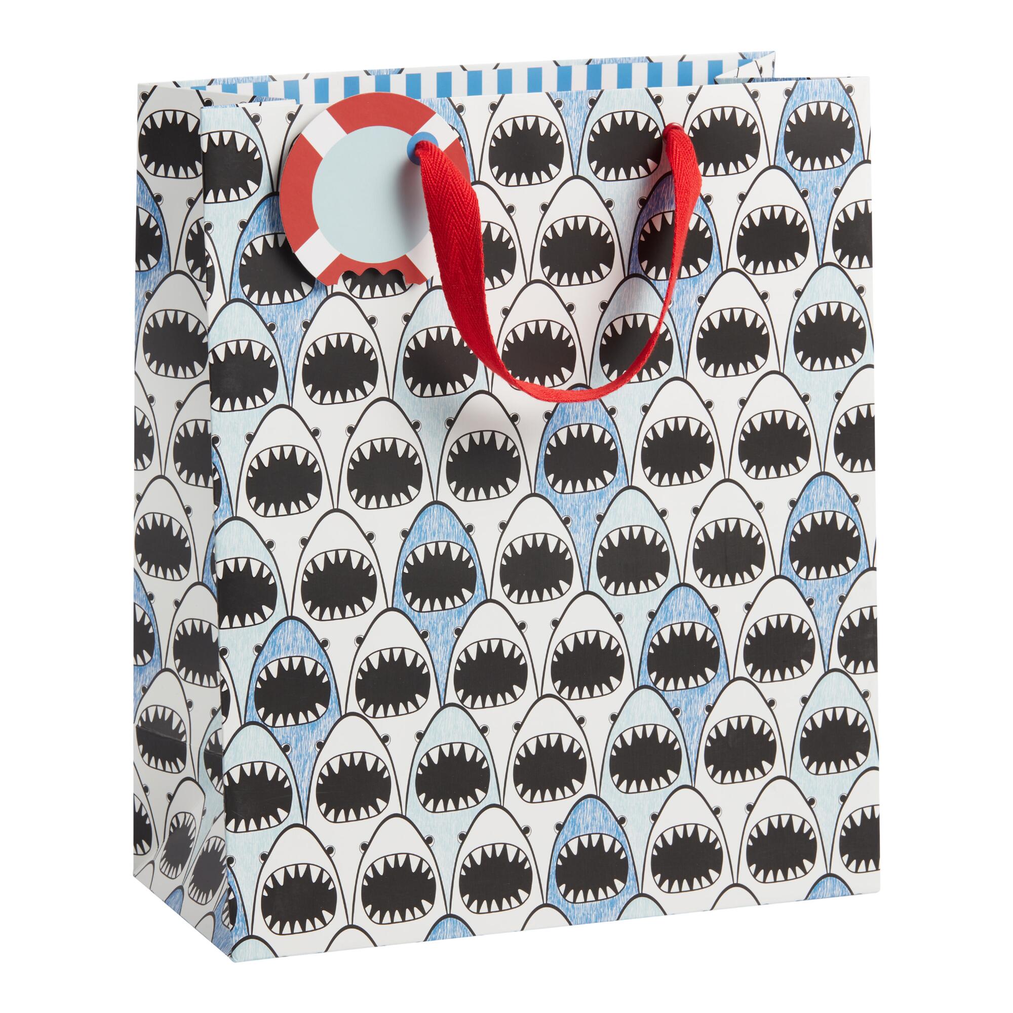 Large Shark Bite Gift Bag: Black/Blue/Red/White - Paper by World Market