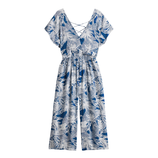 Blue And White Tropical Eliza Jumpsuit With Pockets - Large by World Market