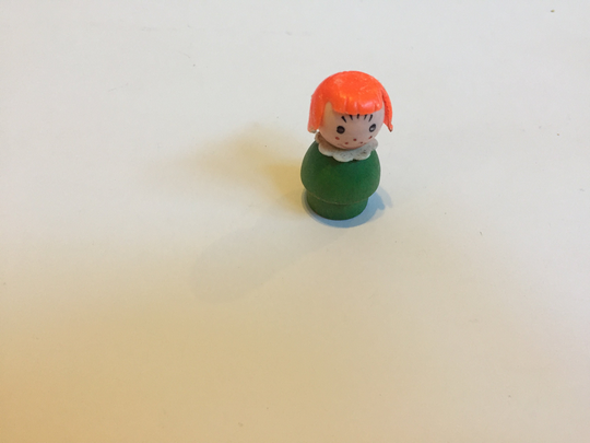 Vintage Fisher Price Little People Figure 1960's 70's Red Haired Girl Green Dress, Blonde