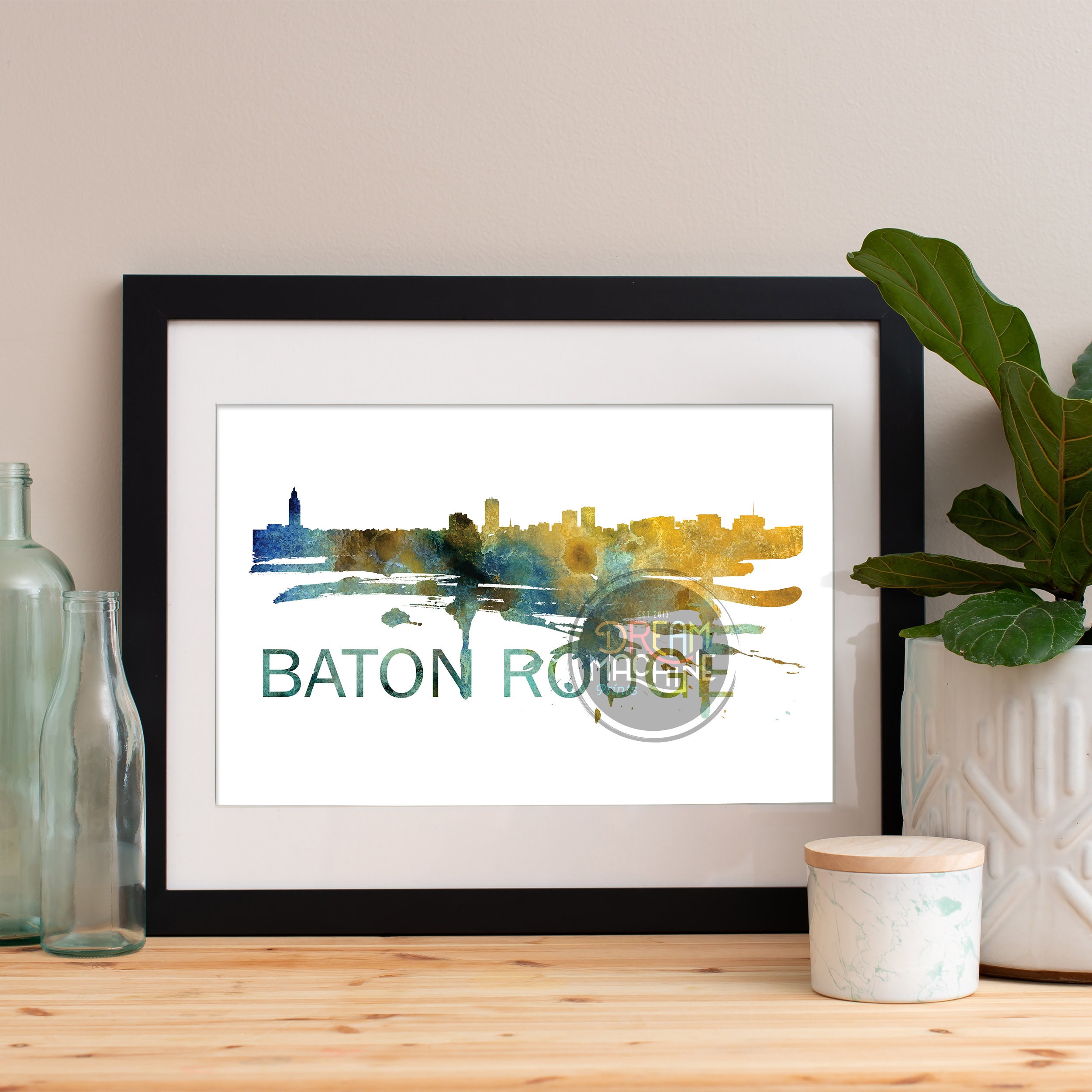 Baton Rouge Watercolor Skyline, Art, Poster, Print