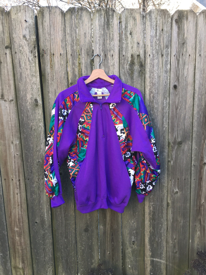 Vintage 80's Bocoo Polyester/Cotton Blend Quarter Zip Up Purple Jacket Size Medium