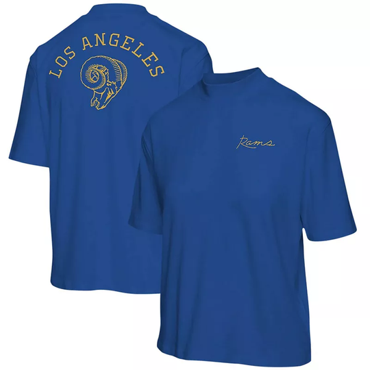 Women's Junk Food Royal Los Angeles Rams Half-Sleeve Mock Neck T-Shirt, Size: XS, Blue