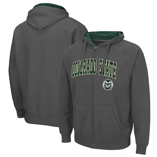 Men's Colosseum Charcoal Colorado State Rams Arch & Logo 3.0 Full-Zip Hoodie, Size: 3XL, Grey