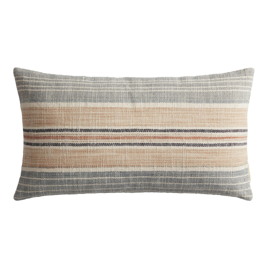 Taupe and Green Stripe Indoor Outdoor Patio Lumbar Pillow by World Market