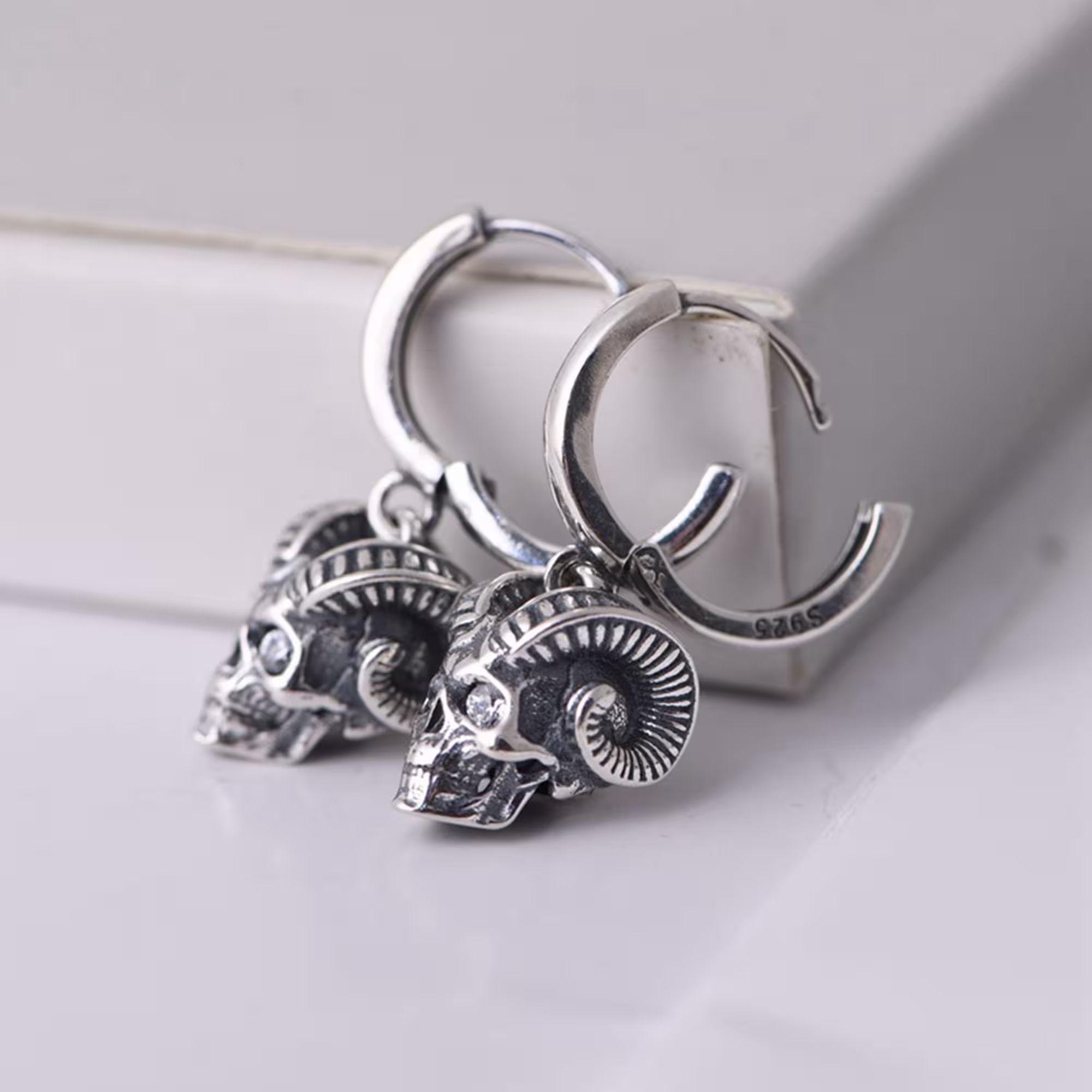 1Pair Sterling Silver Earring Rams Skull Lever Back Earring, 925 Ear Wire Goat Horn Back For Jewelry Making