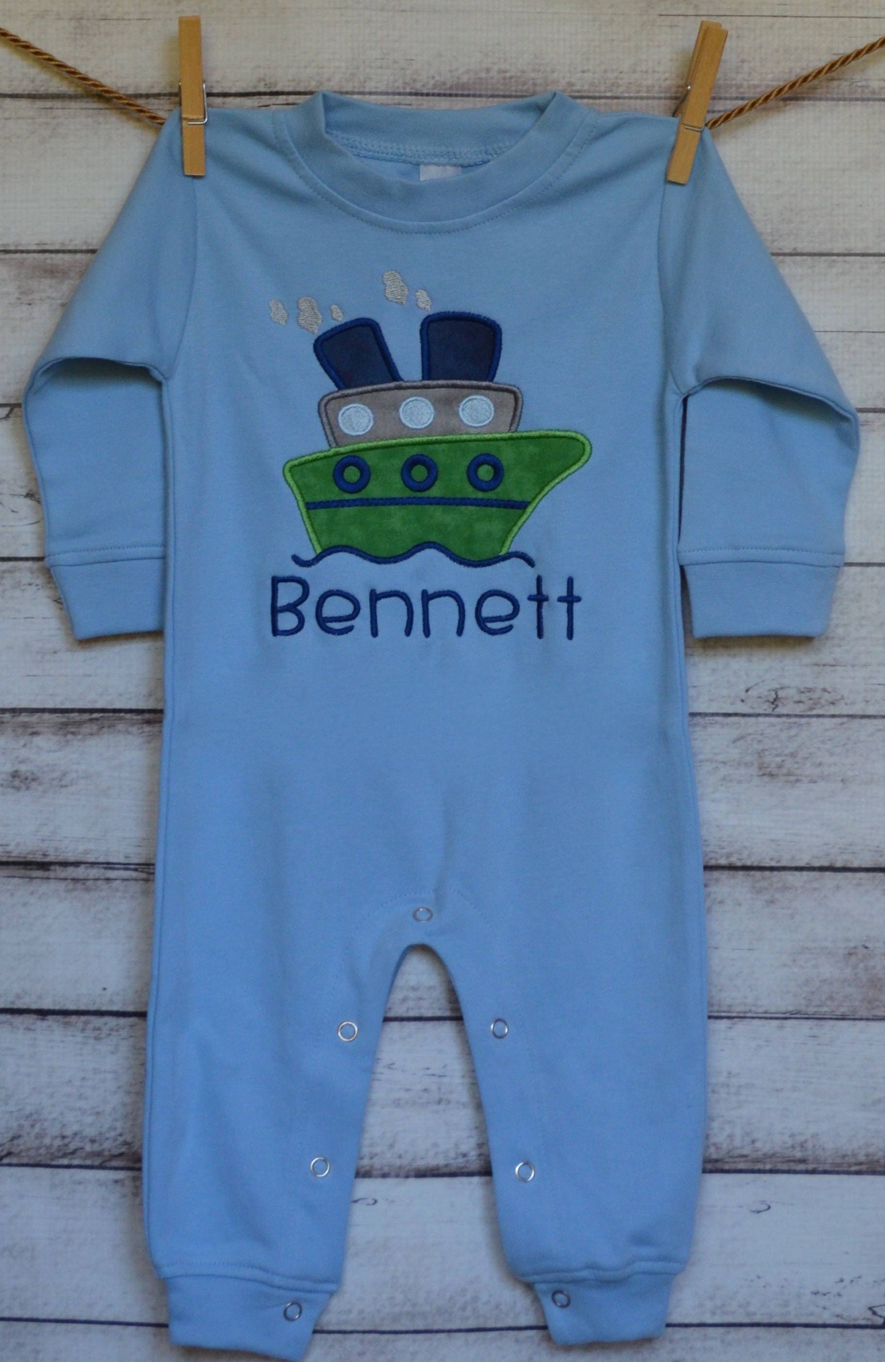 Personalized Tug Boat Applique Shirt Or Bodysuit Boy Girl
