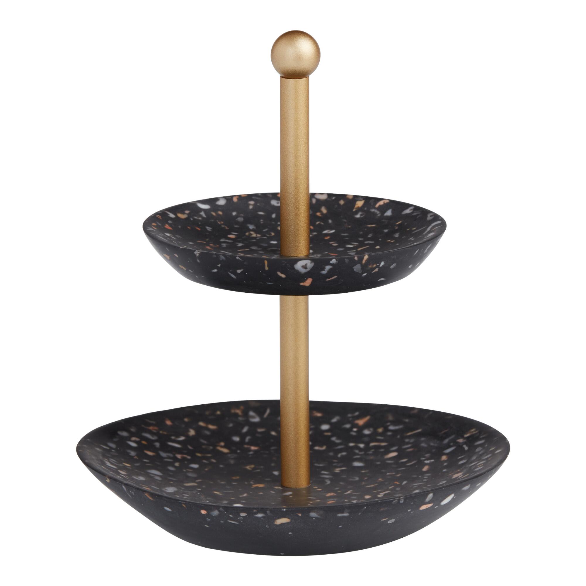 Black, White and Pink Terrazzo 2 Tier Jewelry Stand by World Market