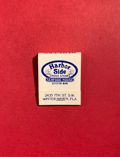 Vintage Matchbook, Harbor Side, Seafood House, Oyster Bar, Winter Haven, Florida, with 20 Match Sticks, Free Ship in Usa