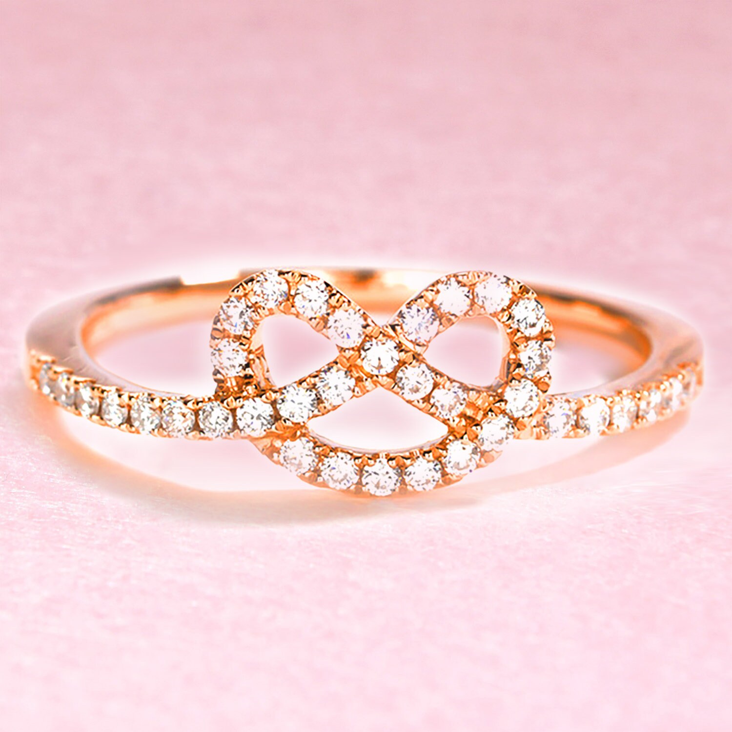 Diamond Love Knot Ring - 14/18K Gold | Heart Band White, Yellow & Rose Round Brilliant Diamonds Style