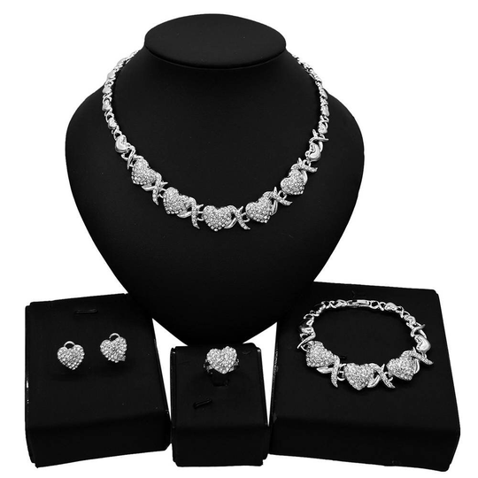 Hugs &kisses Xo Set Necklace Bracelet Earrings Ring Silver Layered Real Gold Filled #108