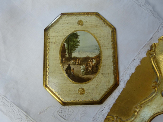 Florentine Italian Wall 8 Sided Plaque Wooden Romantic Scenes Shape