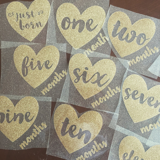 Diy Monthly Birthday Sparkly Iron On Decals, Baby Shower Gift, Do It Yourself New Girl Christmas Gift