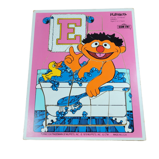 Ernie in The Bathtub Heavy Wood Puzzle By Playskool 12 Pieces 1979 Sesame Street 2 6
