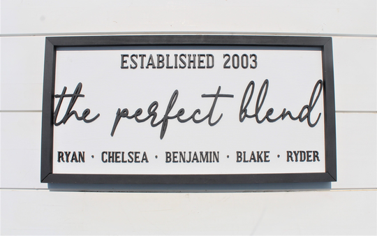 The Perfect Blend Family Sign, Established Decor, Blend, Wedding Gift, Framed Name Sign, Blended