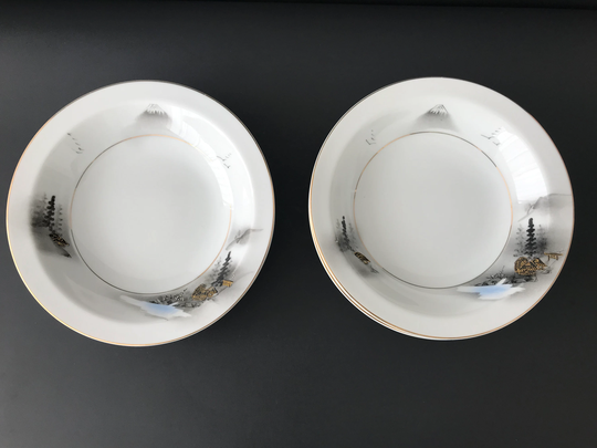 Set Of 6 Hand Painted Textured Meiko Japanese China Bowl With Gold Detail