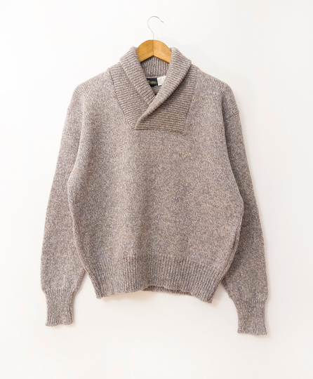 Pristine Fuzzy Wool Blend Vintage 80's 90's Gray Beige Greige Oatmeal Shawl Collar Marled Knit Pullover Sweater Boundary Waters Men's Medium