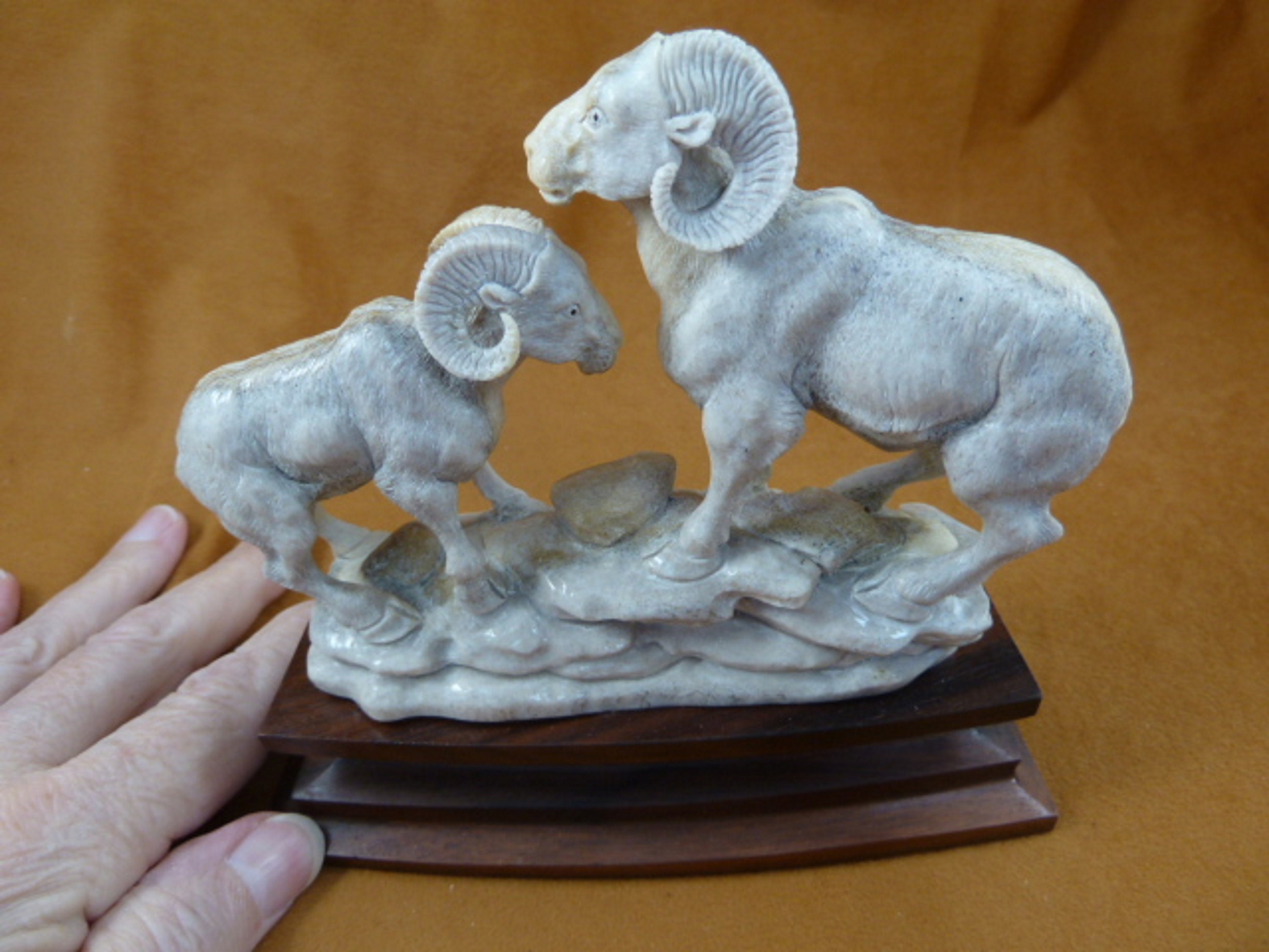 Rams Ram Sheep Duel Face Off Carved Of Shed Antler Figurine On Wood Base Bali Detailed Carving Moose Antler Display Bighorn Ram-8