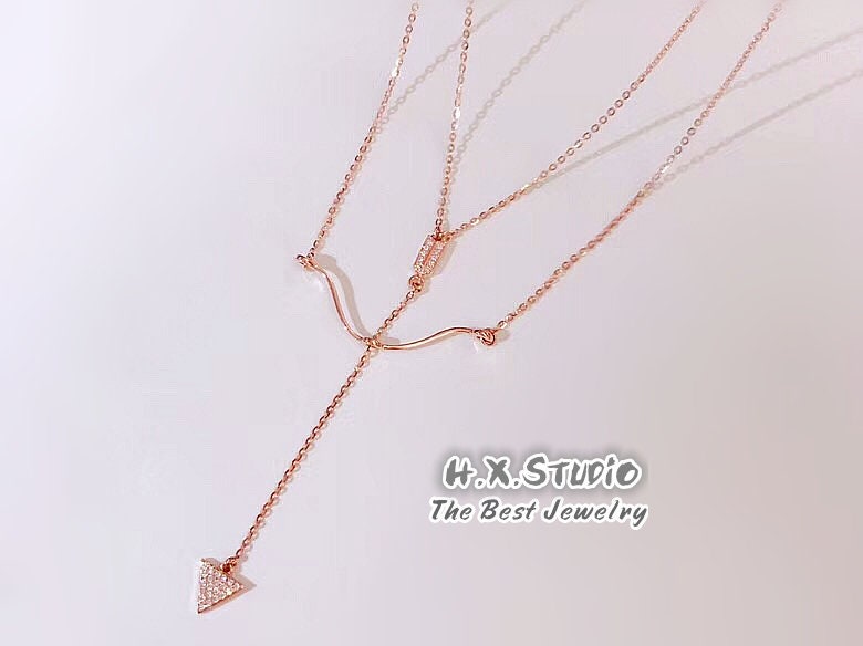 Hx Jewelry | Diamond Cupid's Arrow Double Layered Necklace in Solid 18K Gold/Bow & Layering Necklace/Custom Fine