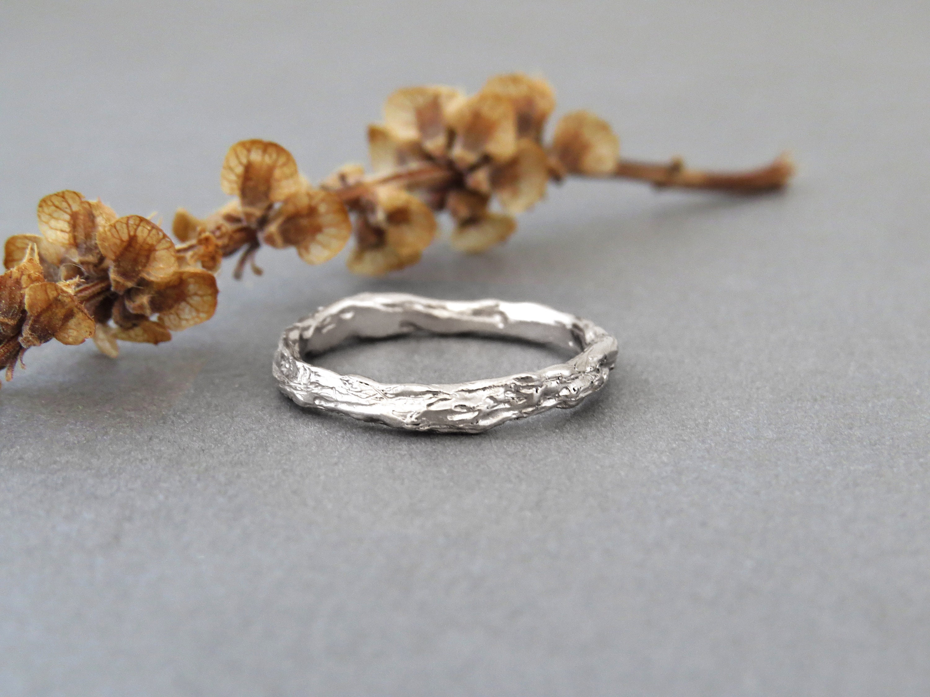 Men Twig Ring, Wedding Band, Ring For Men, 14K Gold Mens White Branch