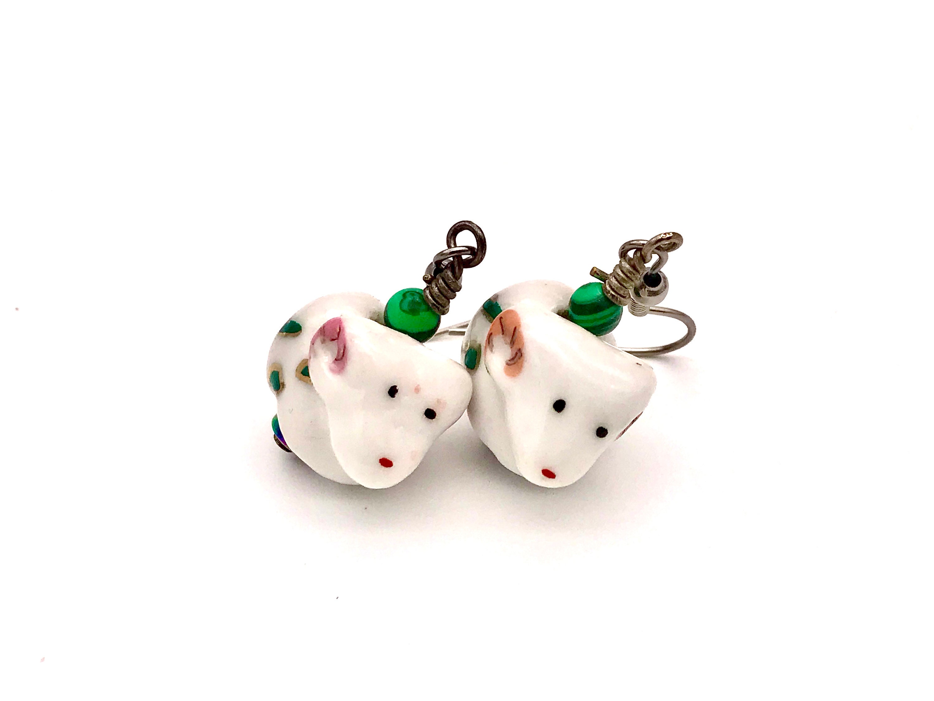 Kawaii Ram Earrings Cute Gemstone Dangle Green Big Horn Sheep Drop Chinese Zodiac Charm