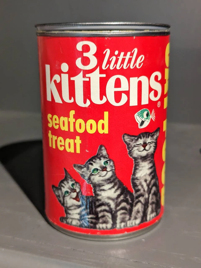 1960's 3 Little Kittens Cat Food Seafood Treat Can Label On General Mills, Minneapolis, Minnesota